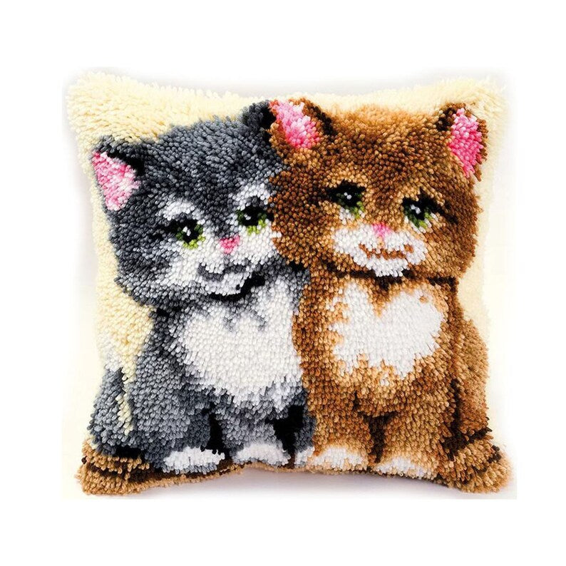 Two Kitties Latch Hook Pillow Crocheting Kit