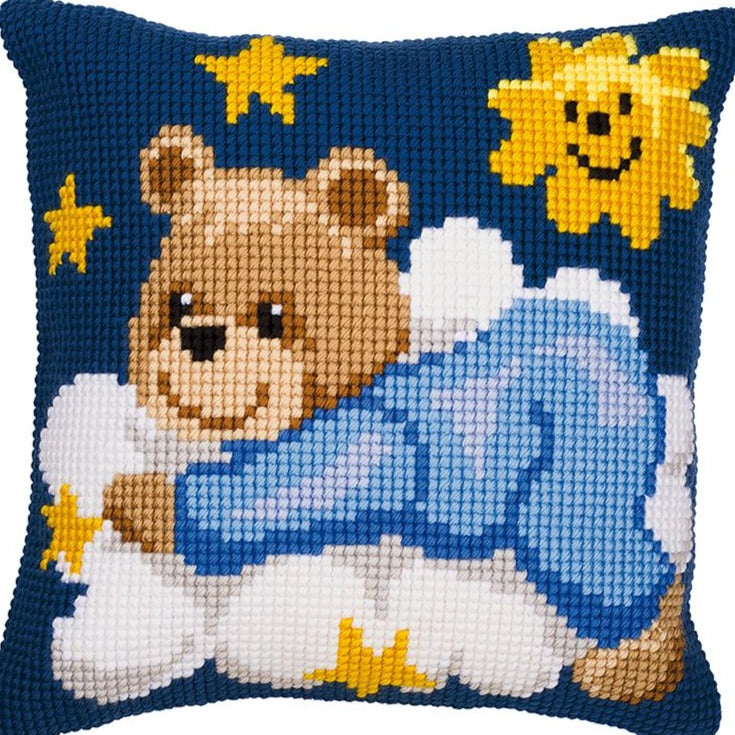 Baby Blue Teddy Latch Hook Pillow Crocheting Knitting Kit