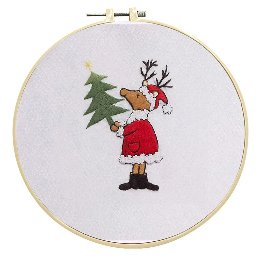 Deer Holding Christmas Tree Embroidery DIY Knitting Kit