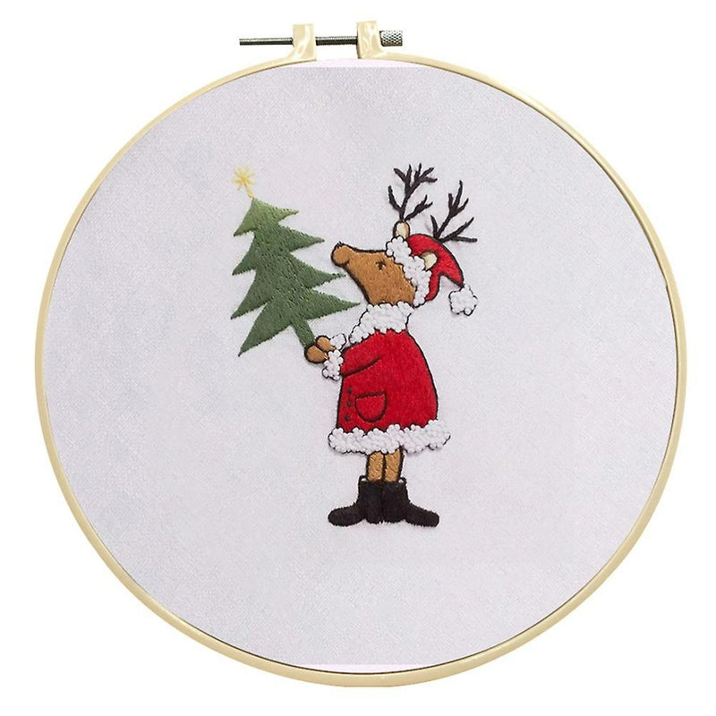 Deer Holding Christmas Tree Embroidery DIY Knitting Kit
