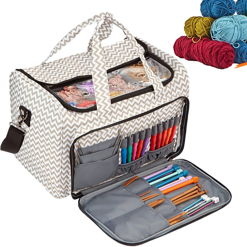 Yarn Storage Bag, Knitting Tote With Removable Inner Dividers