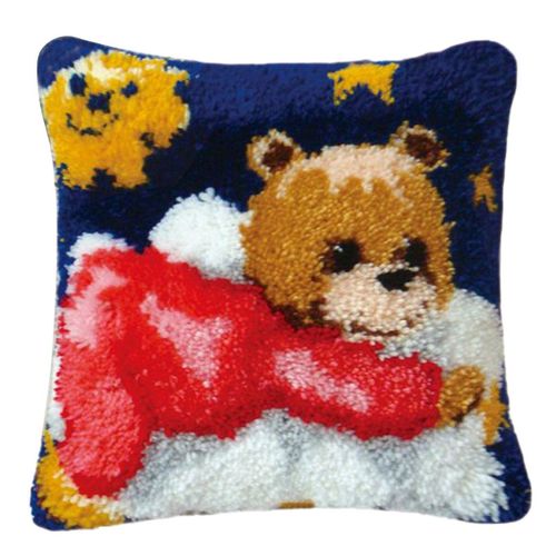 Baby Red Teddy Latch Hook Pillow Crocheting Knitting Kit