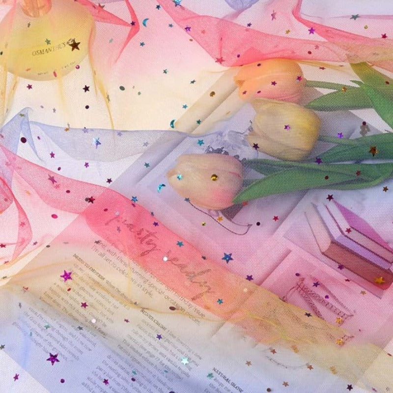 Sequined Rainbow Gradient Mesh Fabric For DIY Clothing Decor