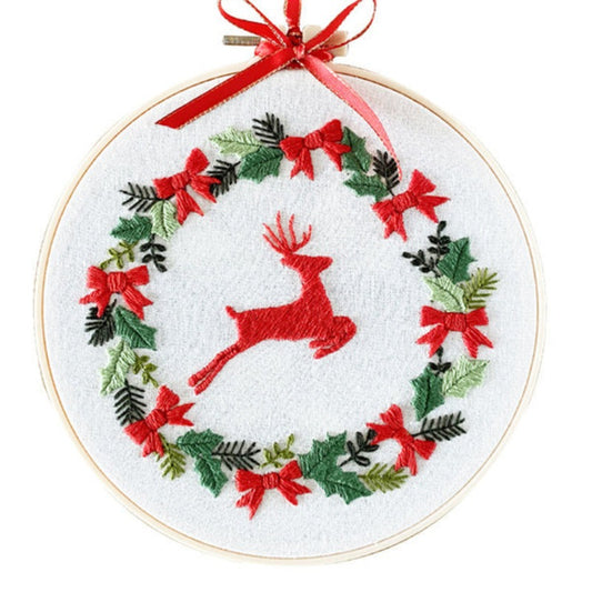 Christmas Deer Wreath Embroidery DIY Knitting Kit