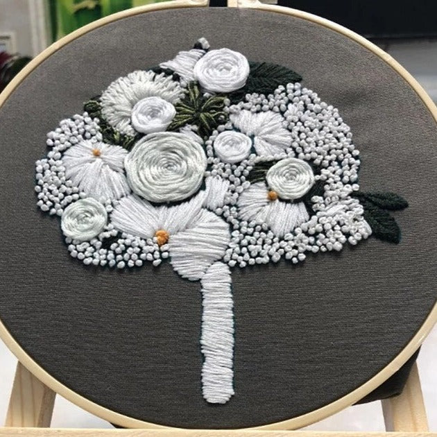 White Bouquet Embroidery DIY Knitting Kit