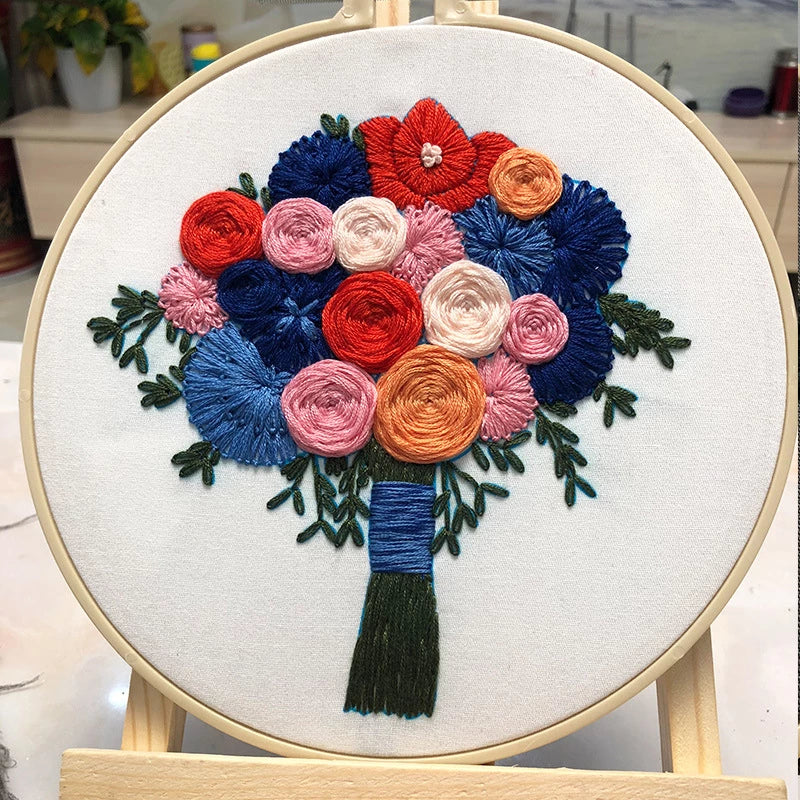 Multi Colored Bouquet Embroidery DIY Knitting Kit