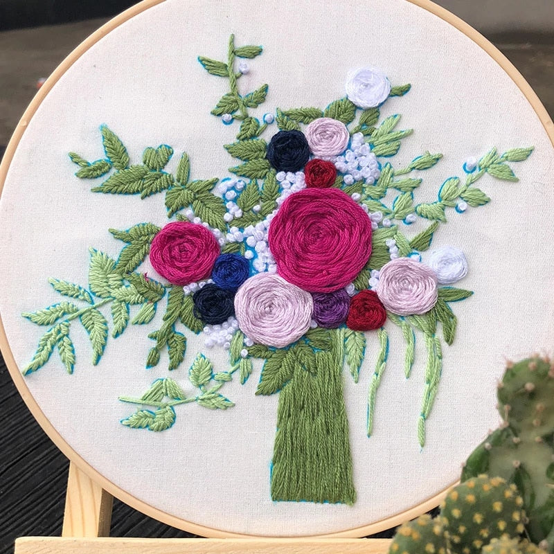 Multi Roses Embroidery DIY Knitting Kit