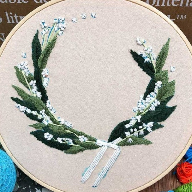 Green Wreath Stylish Embroidery DIY Knitting Kit