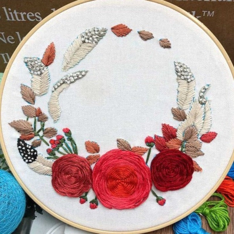 3 Flowers Wreath Embroidery DIY Knitting Kit