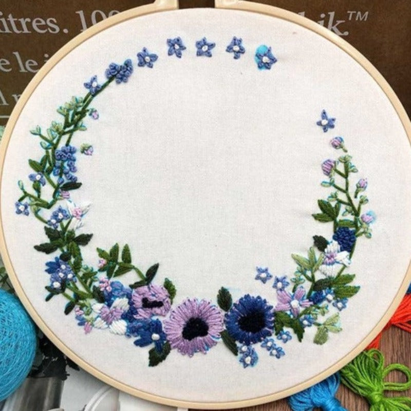 Lavender & Green Wreath Embroidery DIY Knitting Kit