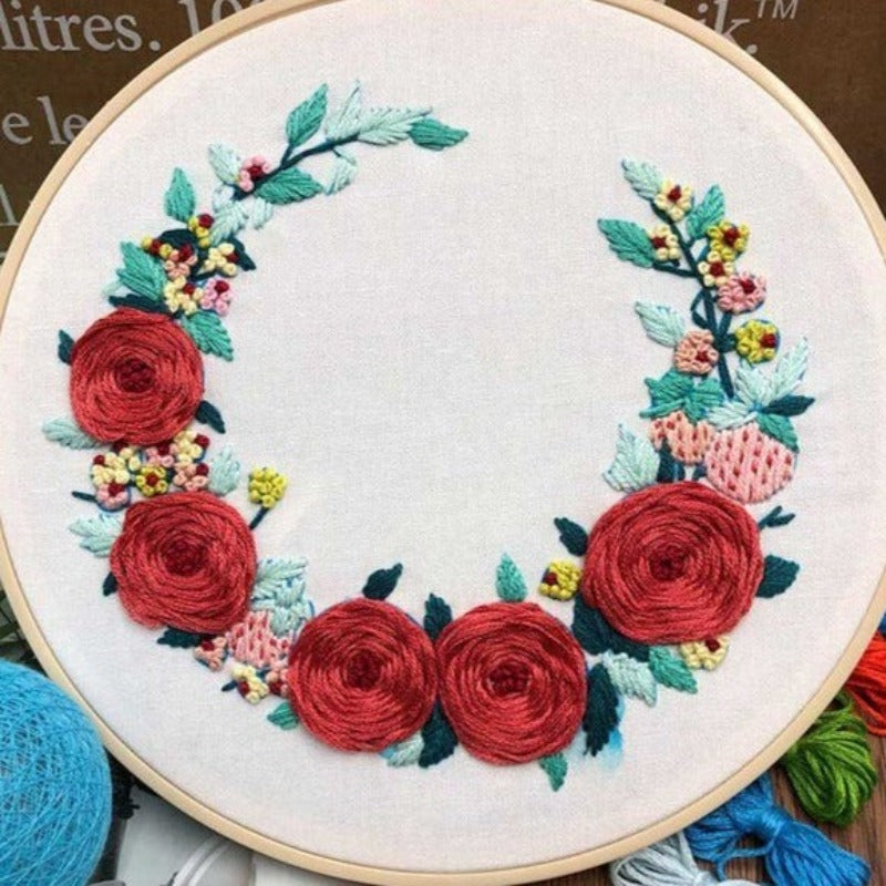 Red Wreath Embroidery DIY Knitting Kit