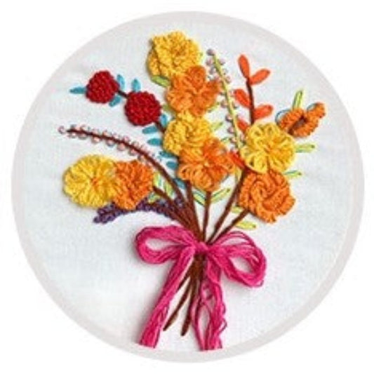 Yellow & Orange Flowers Embroidery DIY Knitting Kit