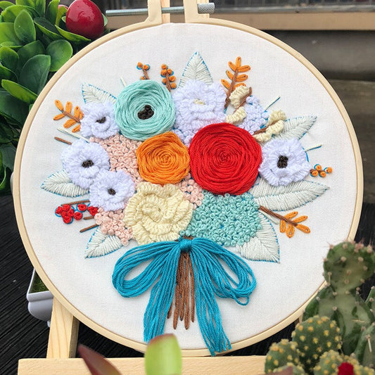 Multi Flowers Embroidery DIY Knitting Kit