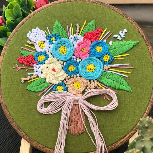 Green Leaf Bouquet Embroidery DIY Knitting Kit