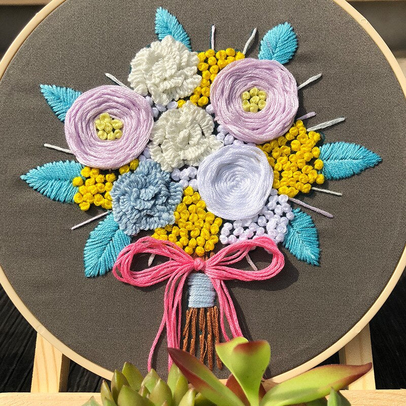Rose Bouquet Embroidery DIY Knitting Kit