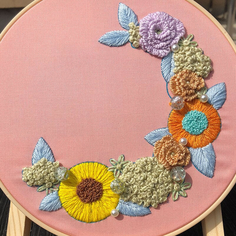 Half Round Flowers Embroidery DIY Knitting Kit