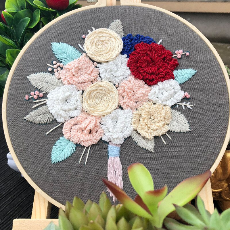 Red Rose Embroidery DIY Knitting Kit