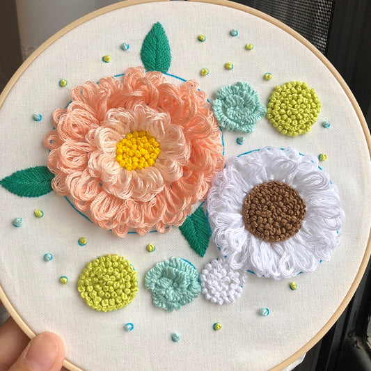 Pink & White Flower Embroidery DIY Knitting Kit