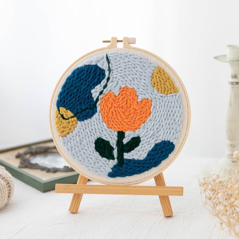 Orange Flower Embroidery DIY Knitting Kit