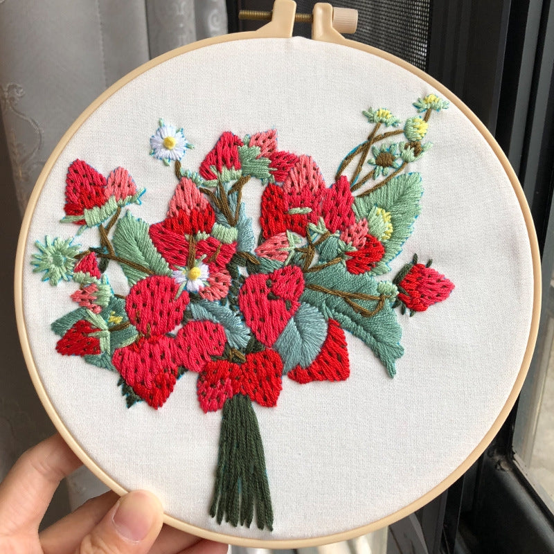 Strawberry Flowers Embroidery DIY Knitting Kit