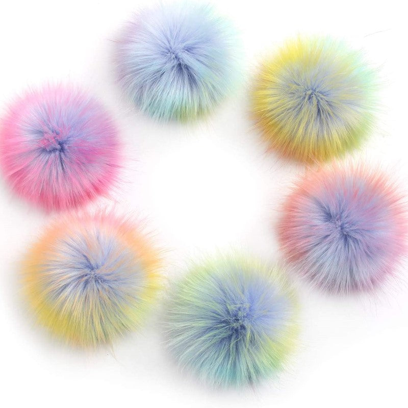 Pack Of 6 Faux Fox Fur Pompoms