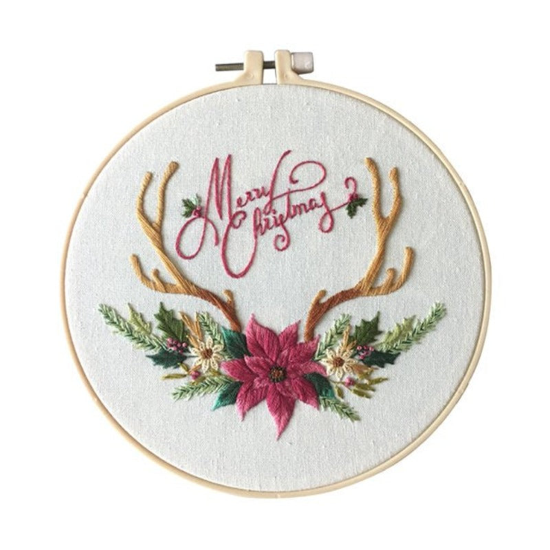 Beautiful Christmas Deer Wreath Embroidery DIY Knitting Kit