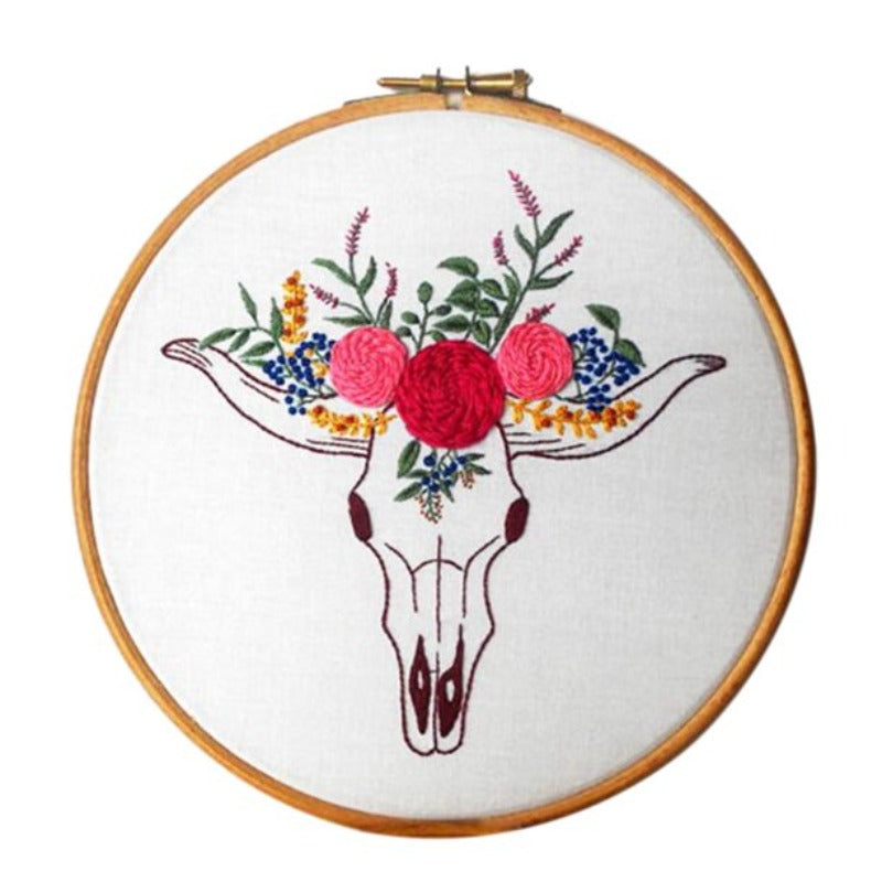 Bull Skull Flowers Embroidery DIY Knitting Kit