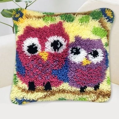 Owl On Branch Latch Hook Pillow Crocheting Knitting Kit
