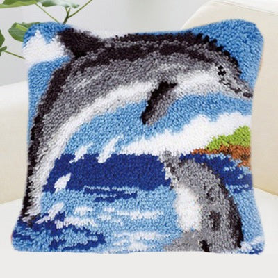 Two Dolphin Latch Hook Pillow Crocheting Knitting Kit