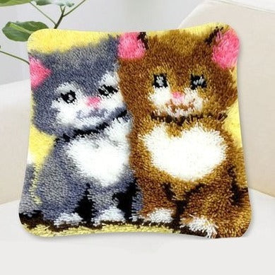 Cute Cat Couple Latch Hook Pillow Crocheting Knitting Kit