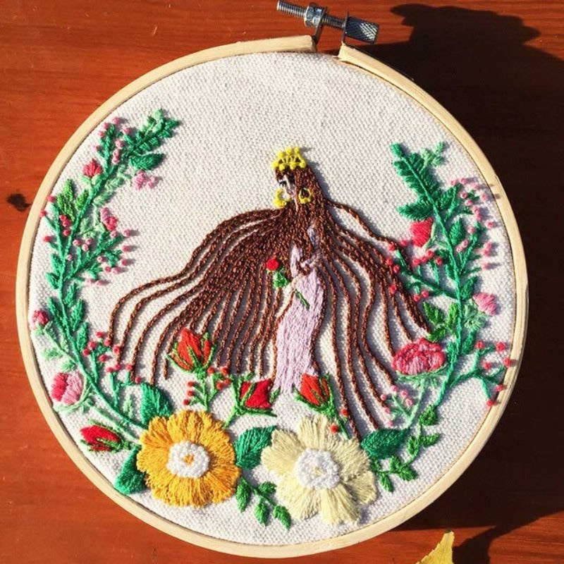 Queen With Long Hair Embroidery DIY Knitting Kit