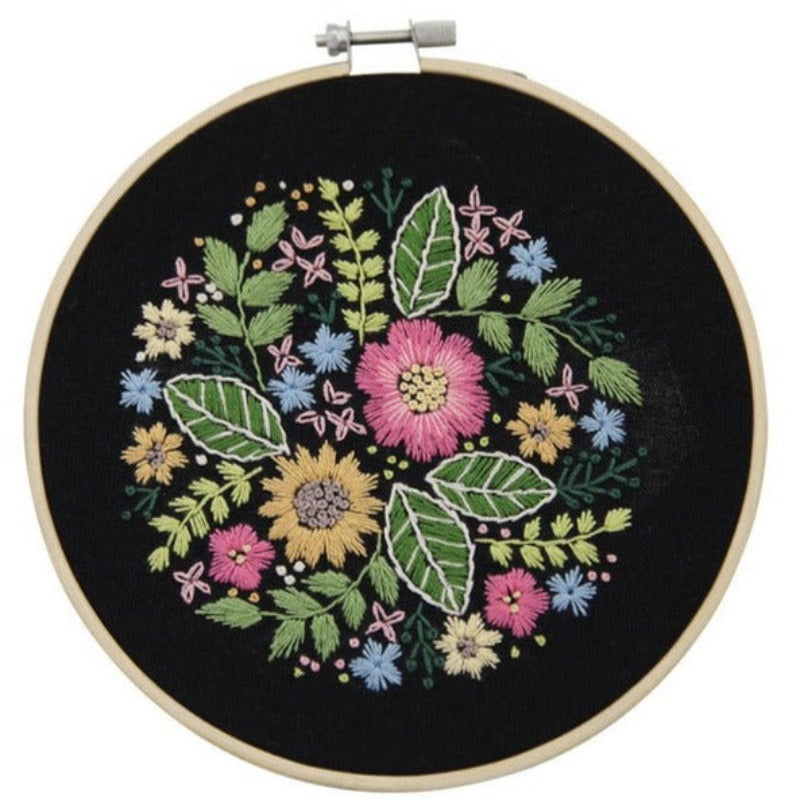 Retro Flowers & Leaf Embroidery DIY Knitting Kit
