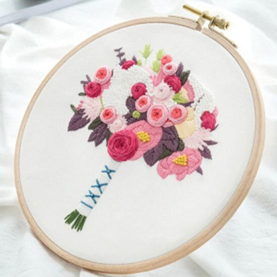 Pink & Red Bouquet Embroidery DIY Crocheting Knitting Kit