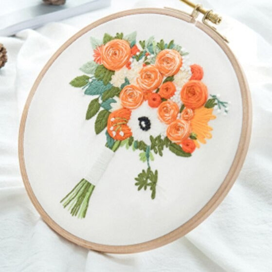 Orange Bouquet Embroidery DIY Crocheting Knitting Kit