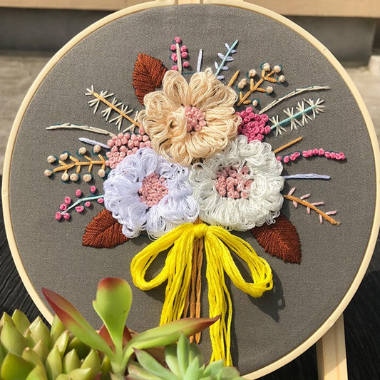 Brown Leaf Bouquet Embroidery DIY Knitting Kit