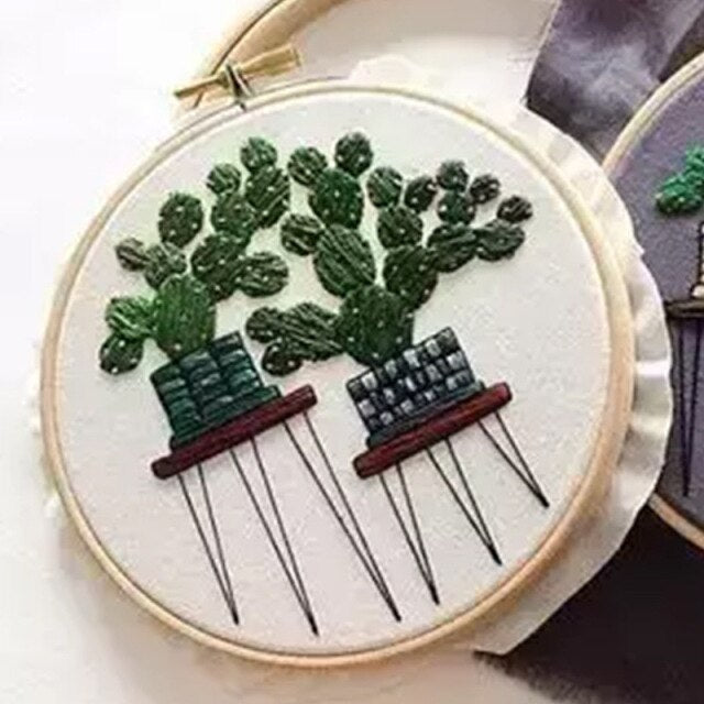 Two Cactus Embroidery DIY Crocheting Knitting Kit