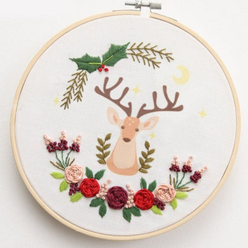 Cute Deer Embroidery DIY Knitting Kit
