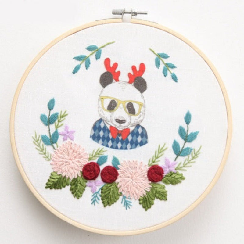 Panda With Specs Embroidery DIY Knitting Kit