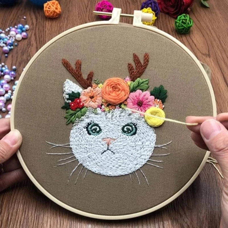Sad Cat Embroidery DIY Knitting Kit