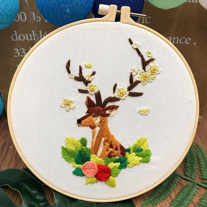 Deer Leaf Embroidery DIY Knitting Kit