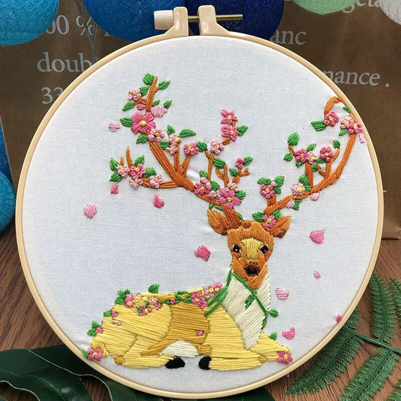 Yellow Deer Embroidery DIY Knitting Kit