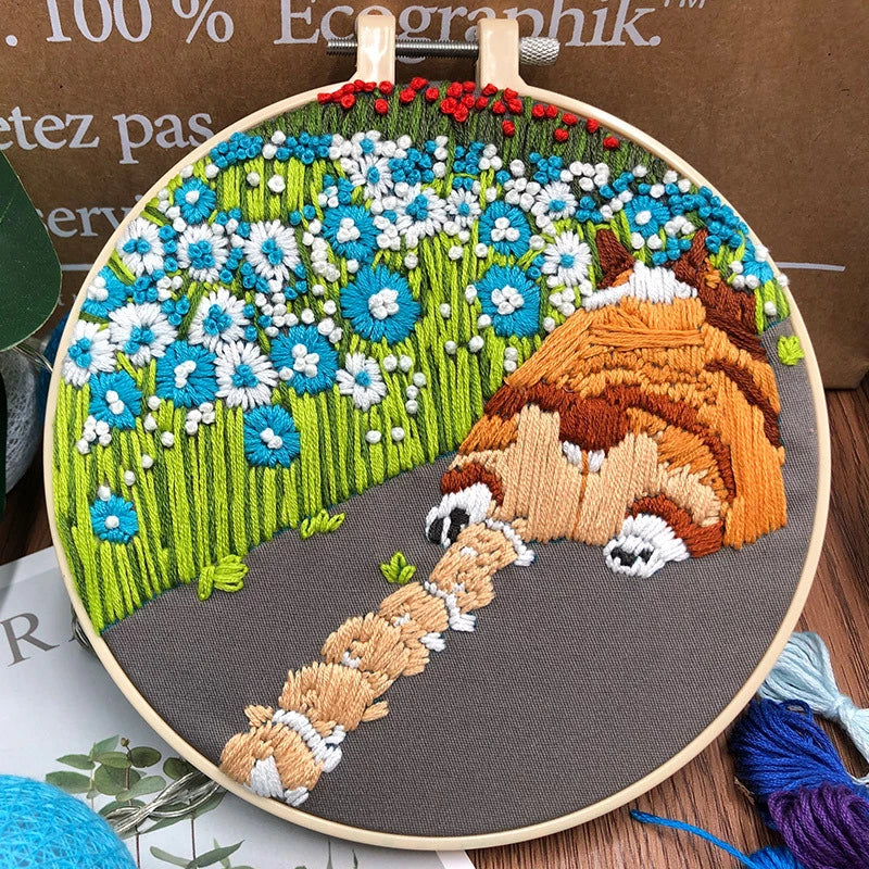 Mom Dog And Puppies Embroidery DIY Knitting Kit