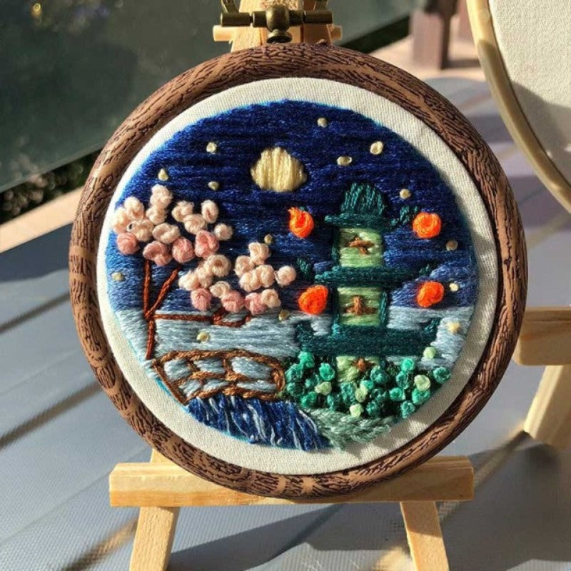 Night Winter Plants Embroidery DIY Knitting Kit
