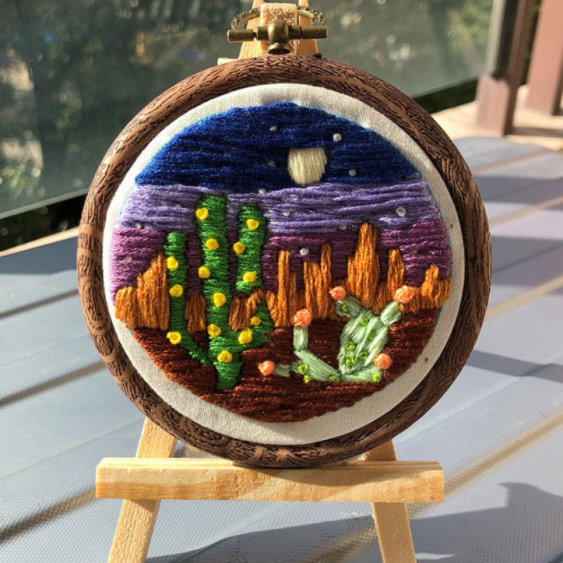 Night Desert Plants Embroidery DIY Knitting Kit