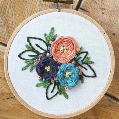Violet & Blue Flower Embroidery DIY Knitting Kit