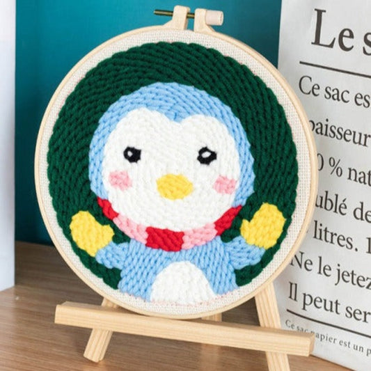 Green Penguin Embroidery DIY Knitting Kit