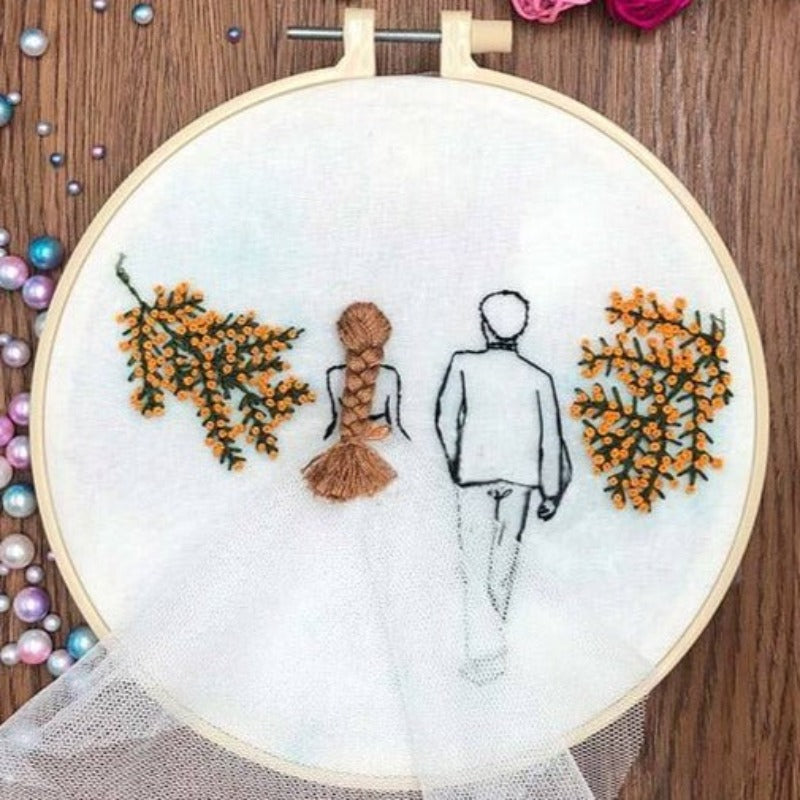 Couple Walking Embroidery DIY Knitting Kit