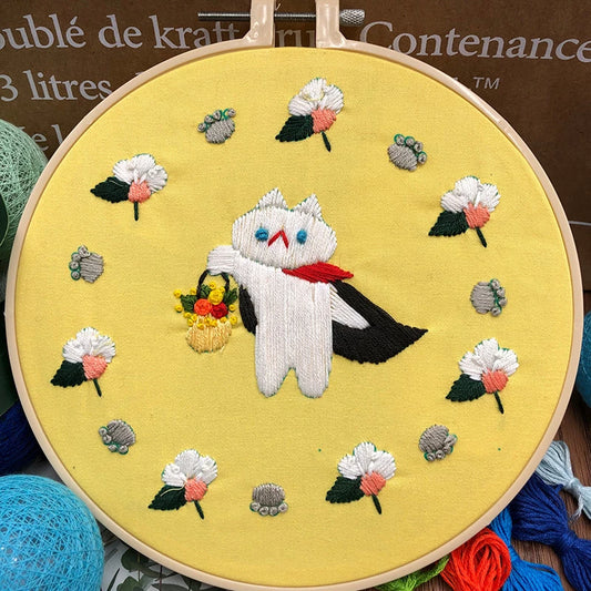 Cat With Flower Pot Embroidery DIY Knitting Kit