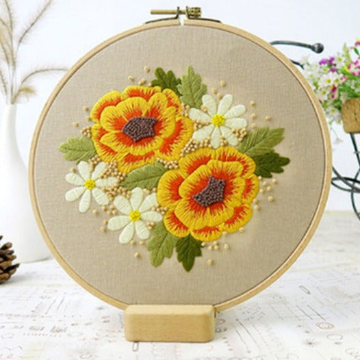 2 Yellow Flowers Embroidery DIY Knitting Kit