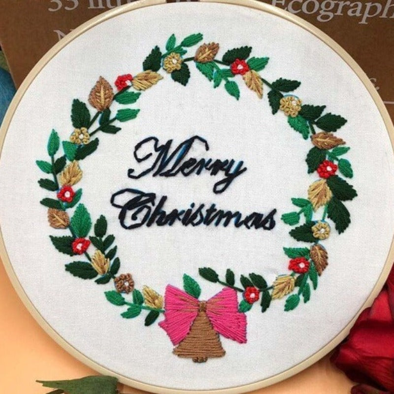 Christmas Bell Wreath Embroidery DIY Knitting Kit
